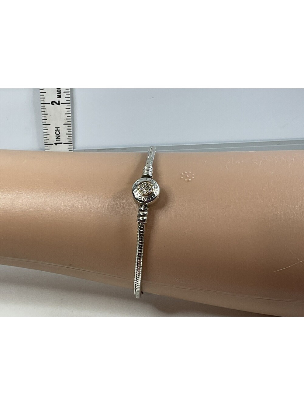 Pandora Two Tone Signature Logo Clasp Snake Chain Bracelet 7.75